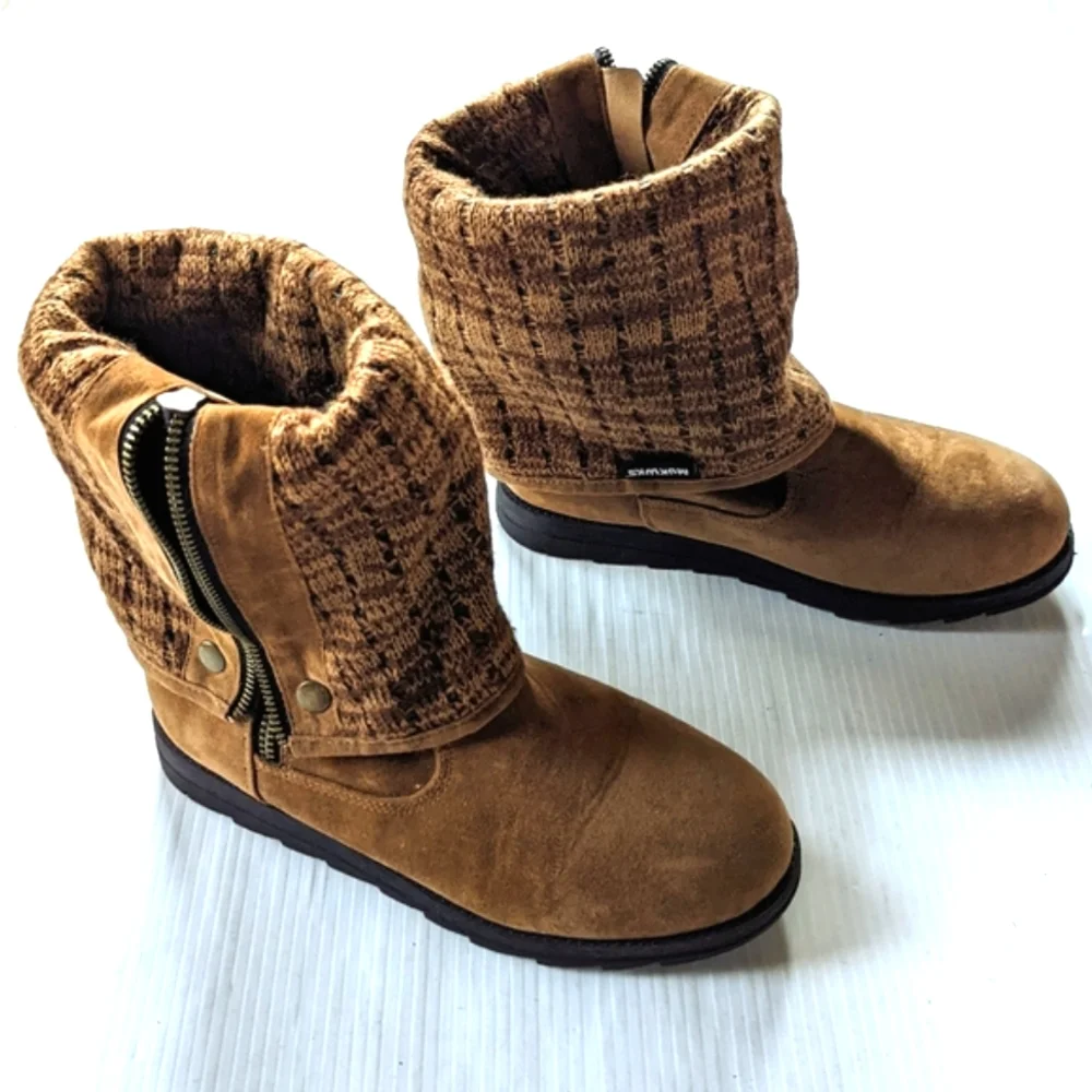 MUK LUKS Demi Foldover Water Resistant Winter Boots brown tall cuffed wool lined